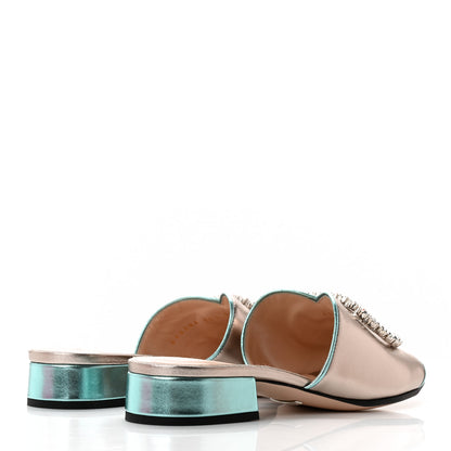 Gucci Metallic Nappa Crystal Interlocking G Slide Sandals 35.5 Glacial Shabby 4 of 12