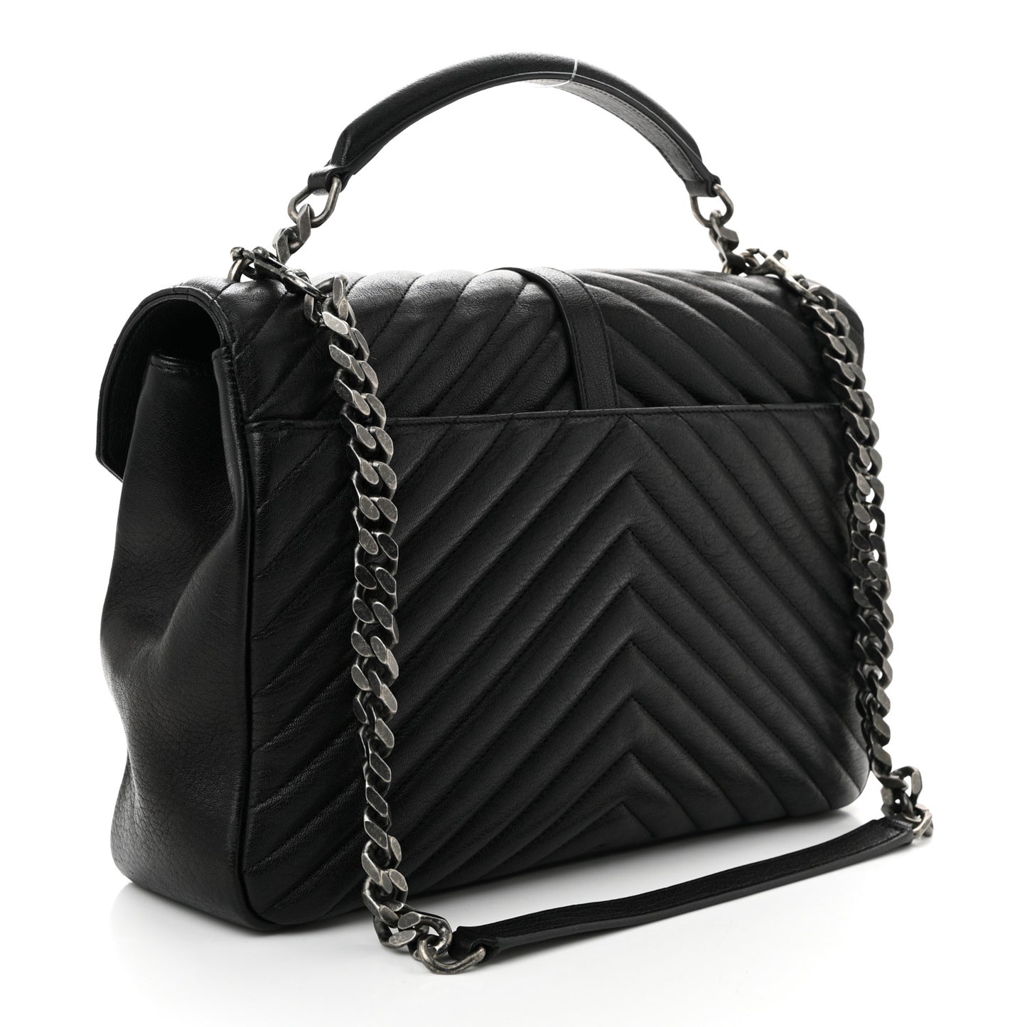 Sheepskin Matelasse Chevron Monogram Large College Satchel Black