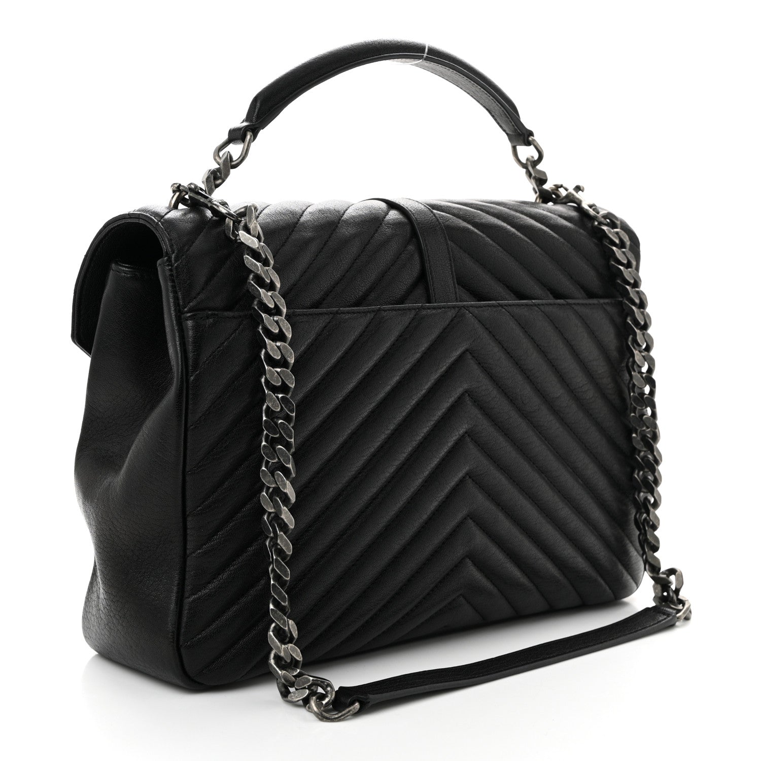 Saint Laurent Sheepskin Matelasse Chevron Monogram Large College Satchel Black 3 of 11
