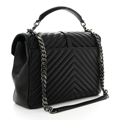 Saint Laurent Sheepskin Matelasse Chevron Monogram Large College Satchel Black 3 of 11