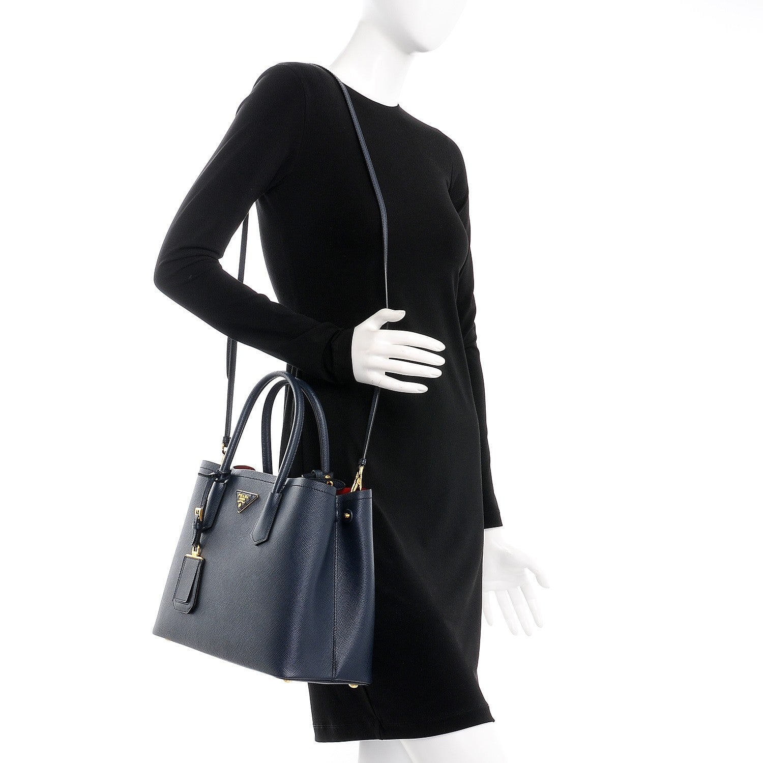 Prada Saffiano Cuir Small Double Bag Baltico Fuoco 2 of 8