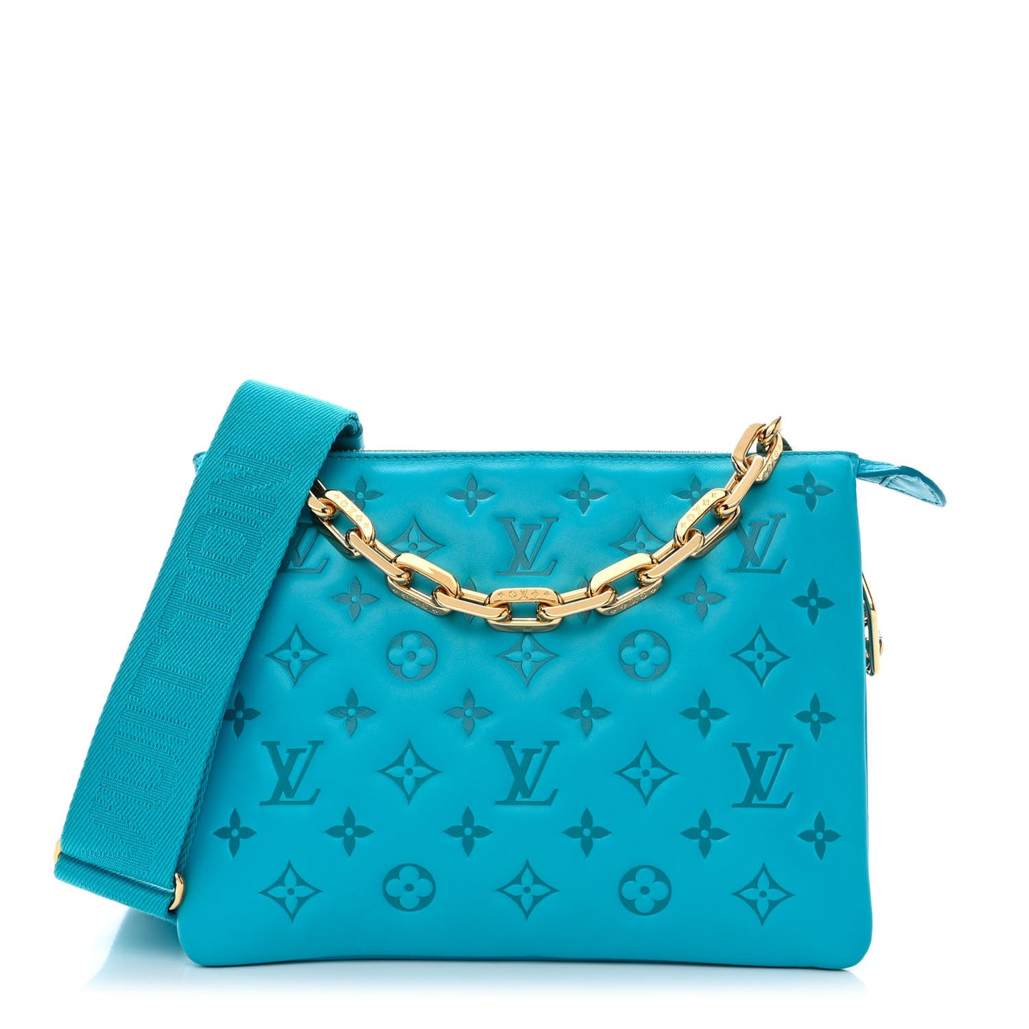 Lambskin Embossed Monogram Coussin PM Turquoise