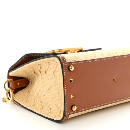 Valentino Garavani Raffia Calfskin Chevron Small VSling Top Handle Satchel Naturale Saddle Brown 8 of 9