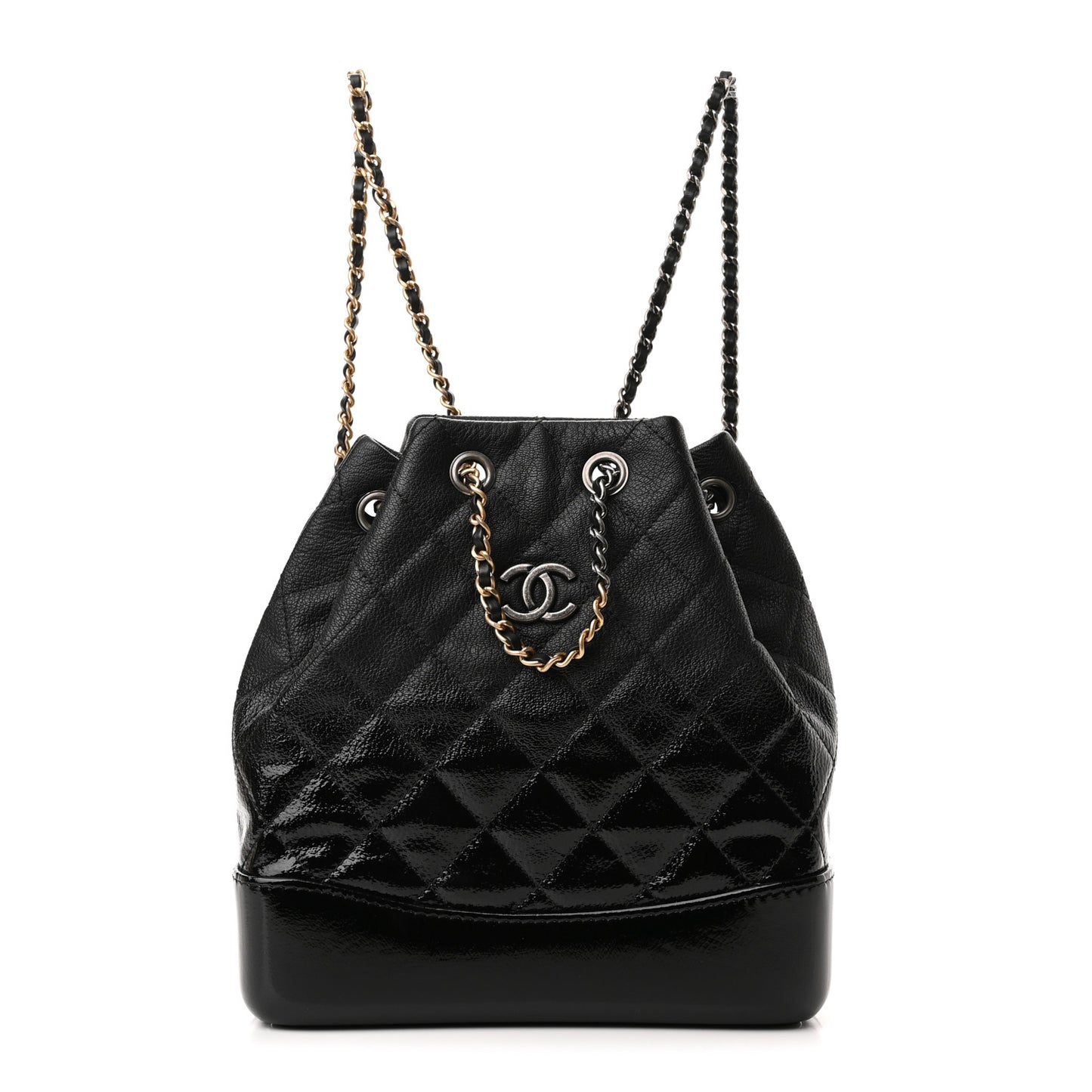 Patent Goatskin Quilted Small Gabrielle Backpack Black