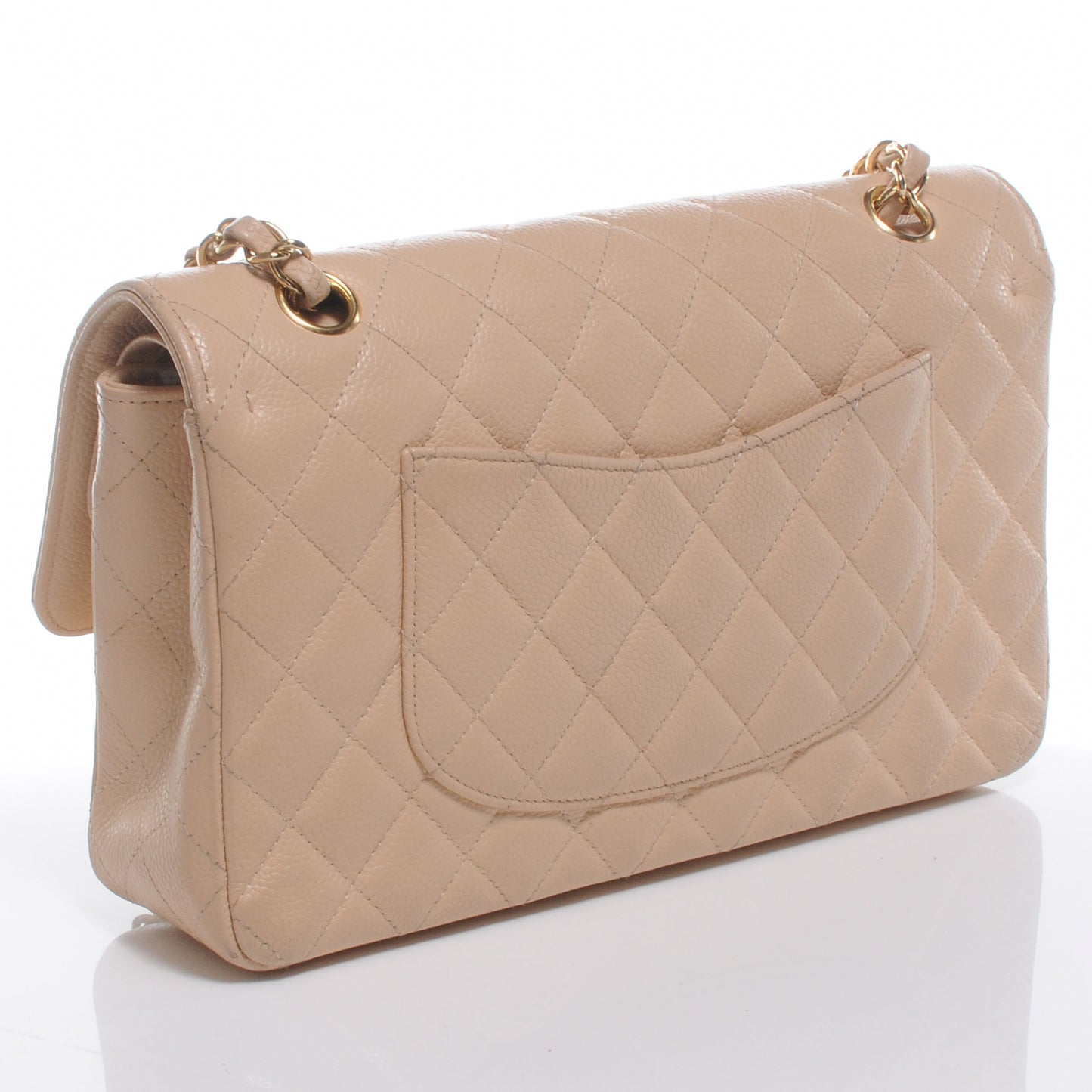 Caviar Quilted Medium Double Flap Beige Clair