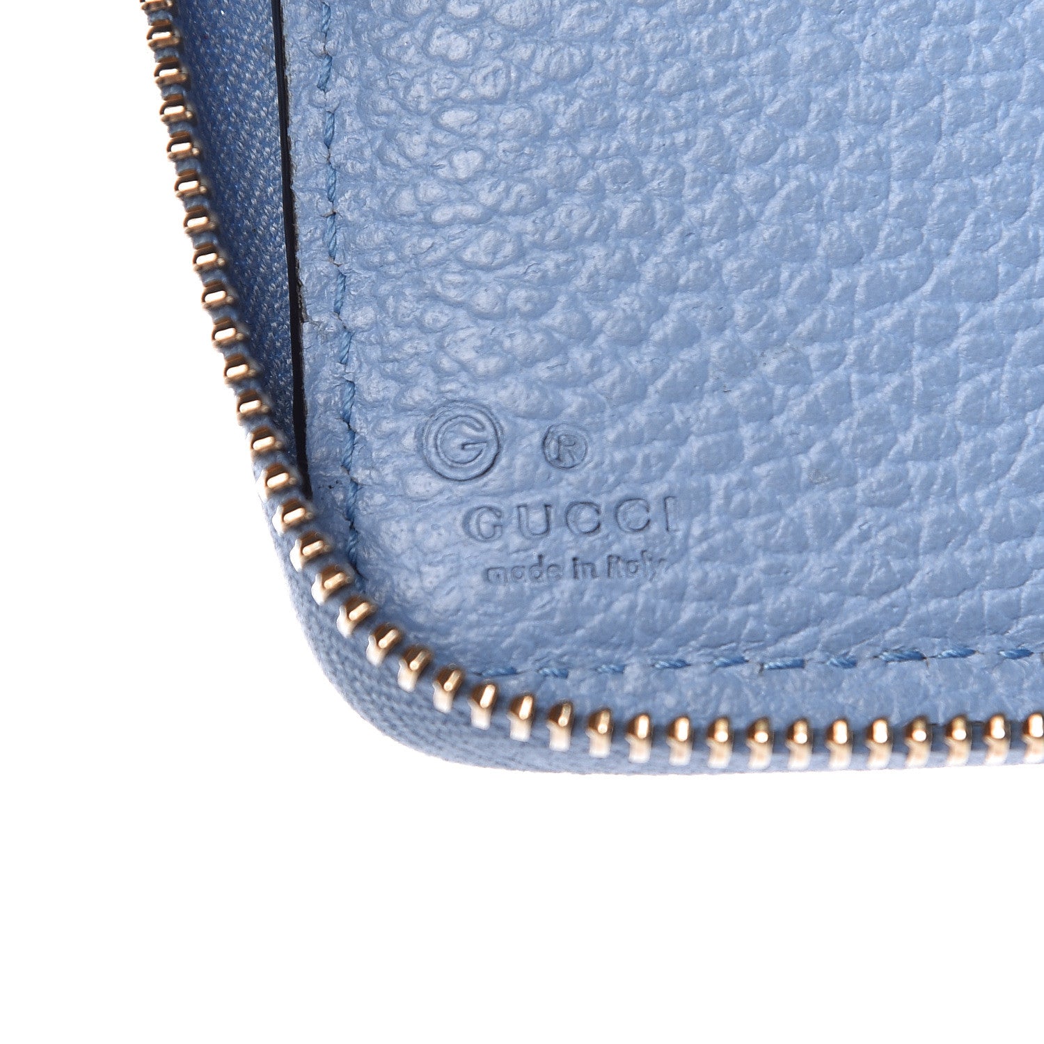 Gucci Monogram Dollar Calfskin Zip Around Compact Wallet Beige Ebony Mineral Blue 6 of 13