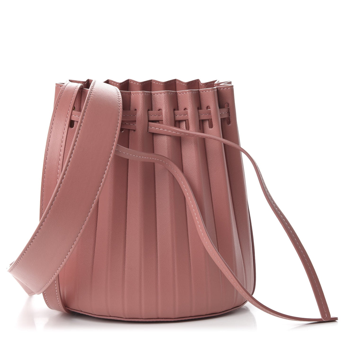 Vegetable Tanned Calfskin Pleated Mini Bucket Bag Blush