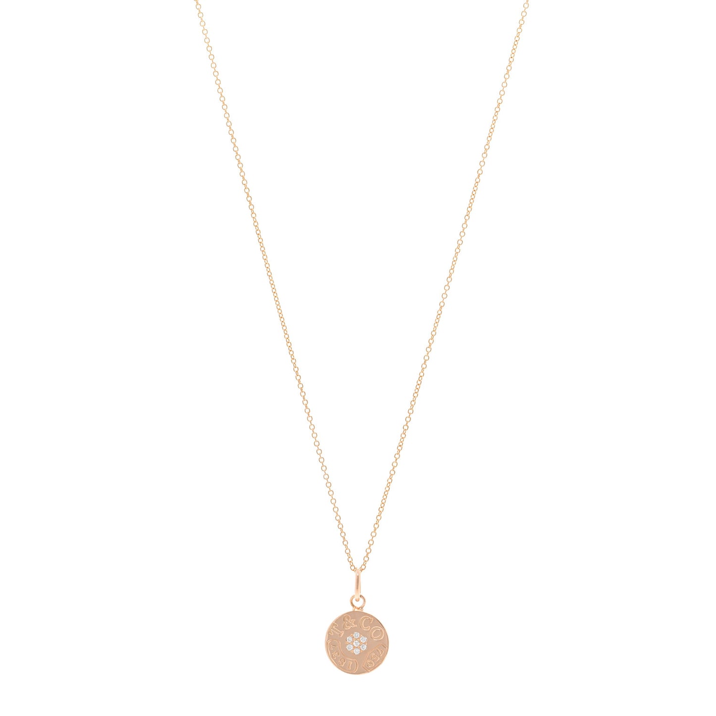18K Rose Gold Diamond 1837 Circle Charm Pendant Necklace