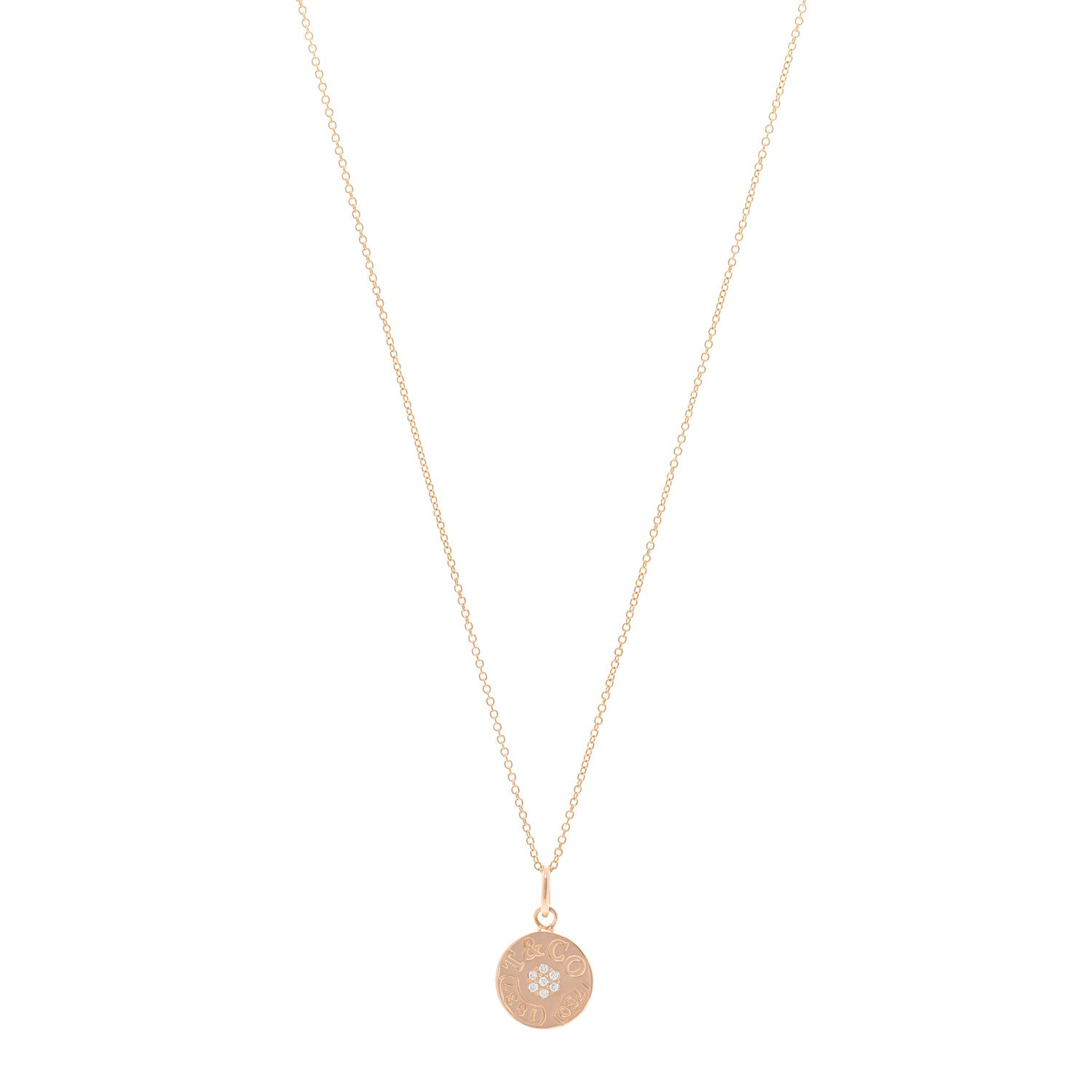 Tiffany 18K Rose Gold Diamond 1837 Circle Charm Pendant Necklace 1 of 6