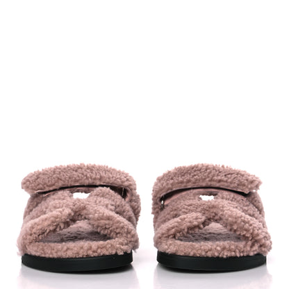 Hermes Woolskin Womens Chypre Sandals 37.5 Bois De Santal 2 of 8