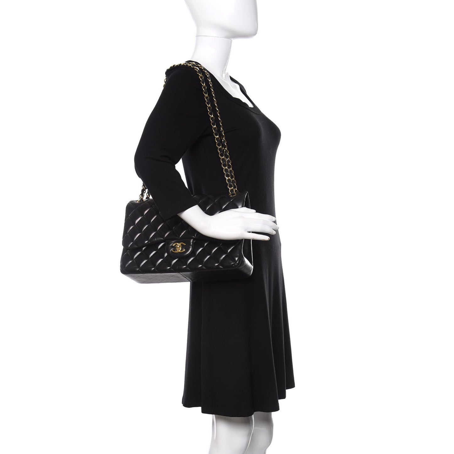 Lambskin Quilted Jumbo Double Flap Black