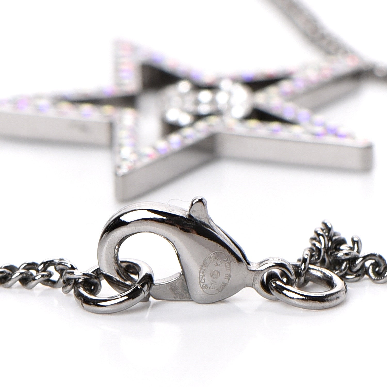 Chanel Ruthenium Crystal Star CC Necklace Iridescent Pink 4 of 5