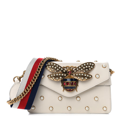 Gucci Nappa Pearl Studded Mini Queen Margaret Broadway Shoulder Bag Mystic White 1 of 4