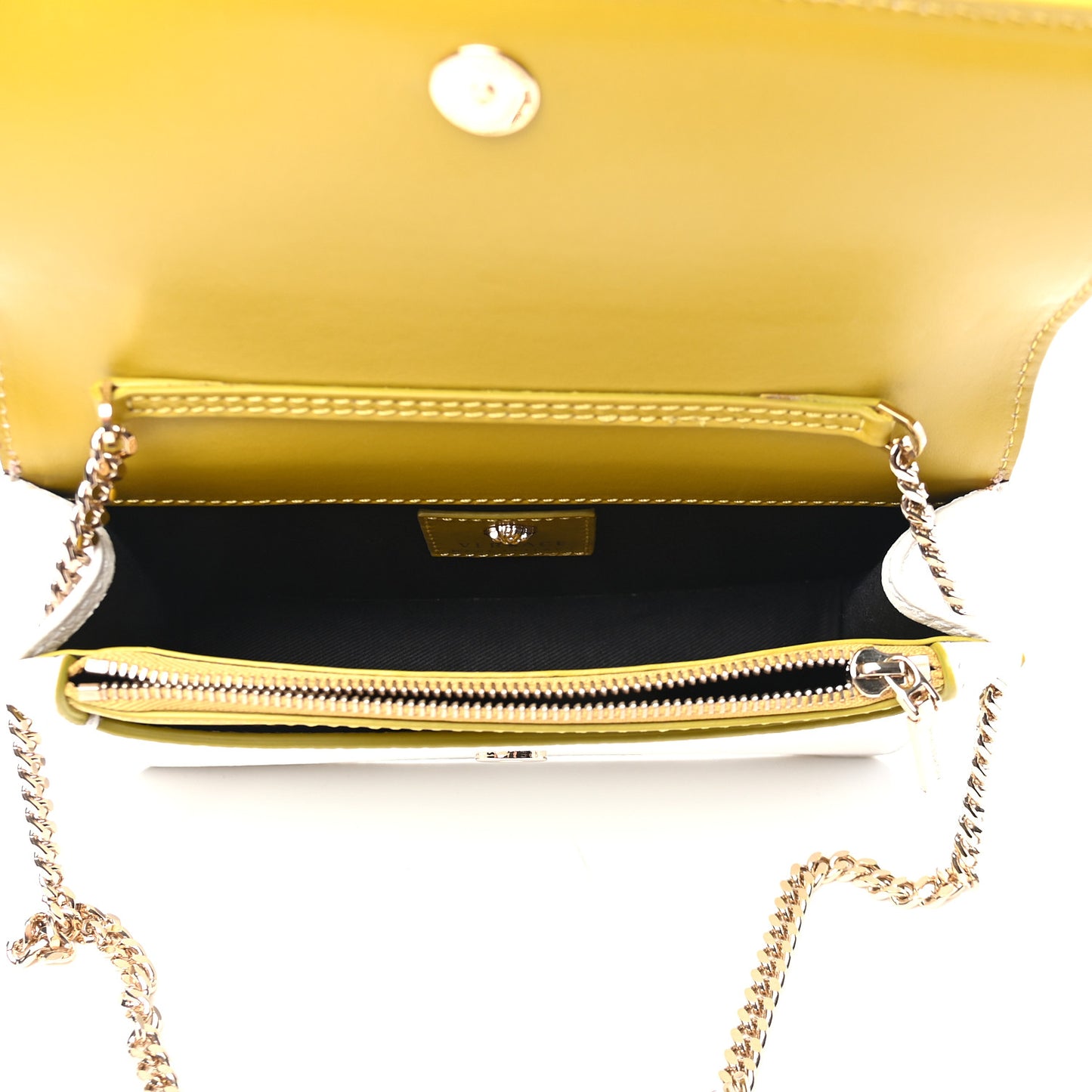 Grained Calfskin Medusa Wallet On Chain Clutch White Yellow
