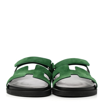 Hermes Suede Goatskin Womens Chypre Sandals 41 Vert Electrique 2 of 9