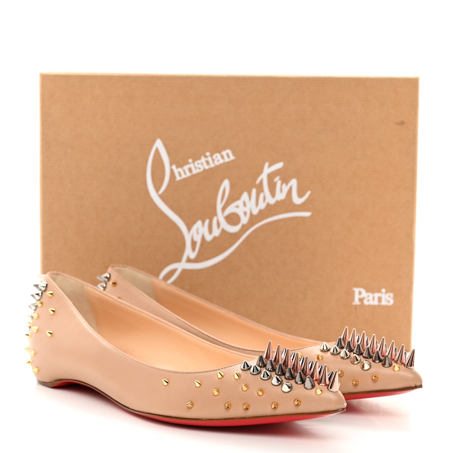 Christian Louboutin CHRISTIAN LOUBOUTIN Nappa Goldoflat Spikes Flats 37 Nude 8 of 8