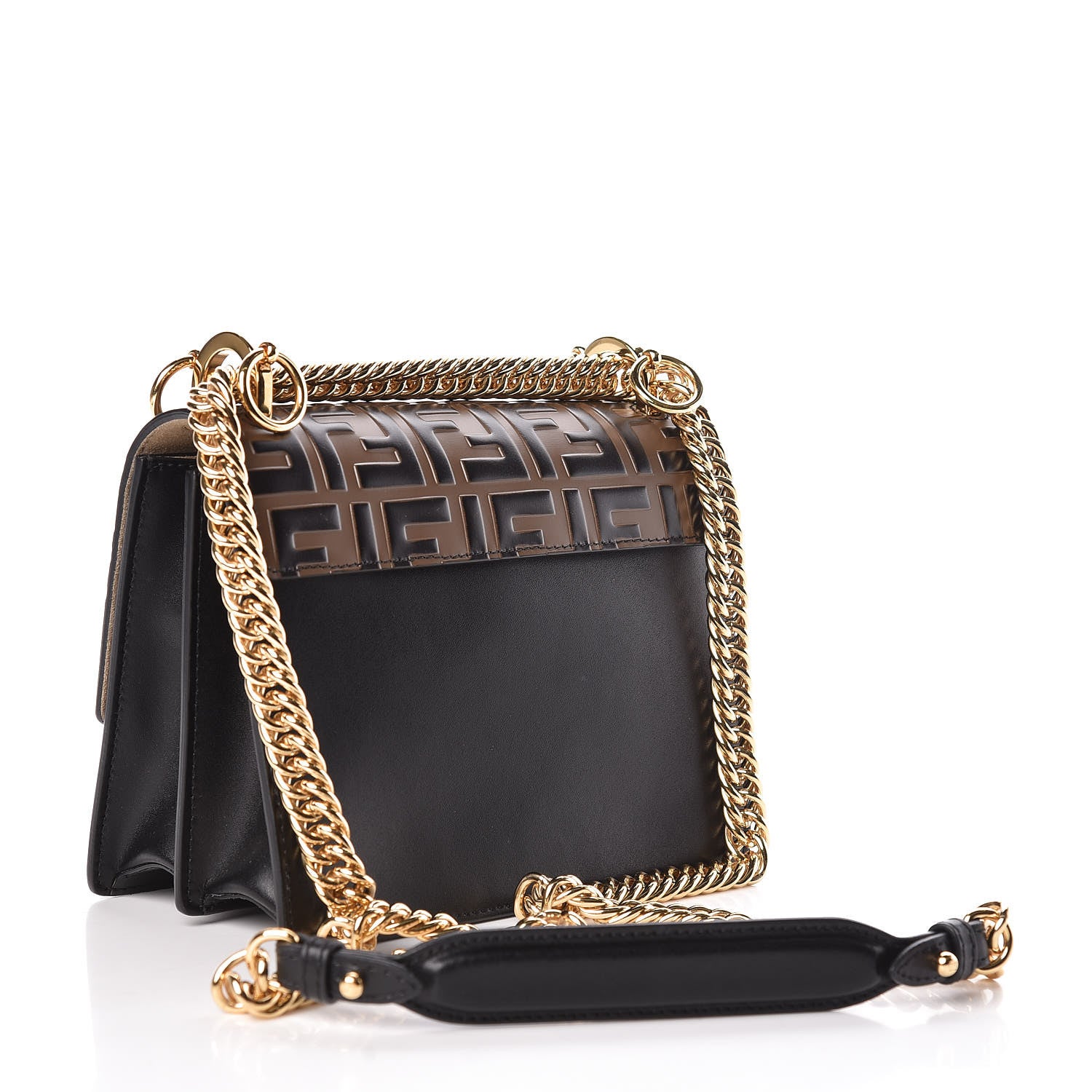 Fendi Vitello Liberty Bi-Color FF 1974 Embossed Small Kan I Shoulder Bag Black Maya 3 of 10