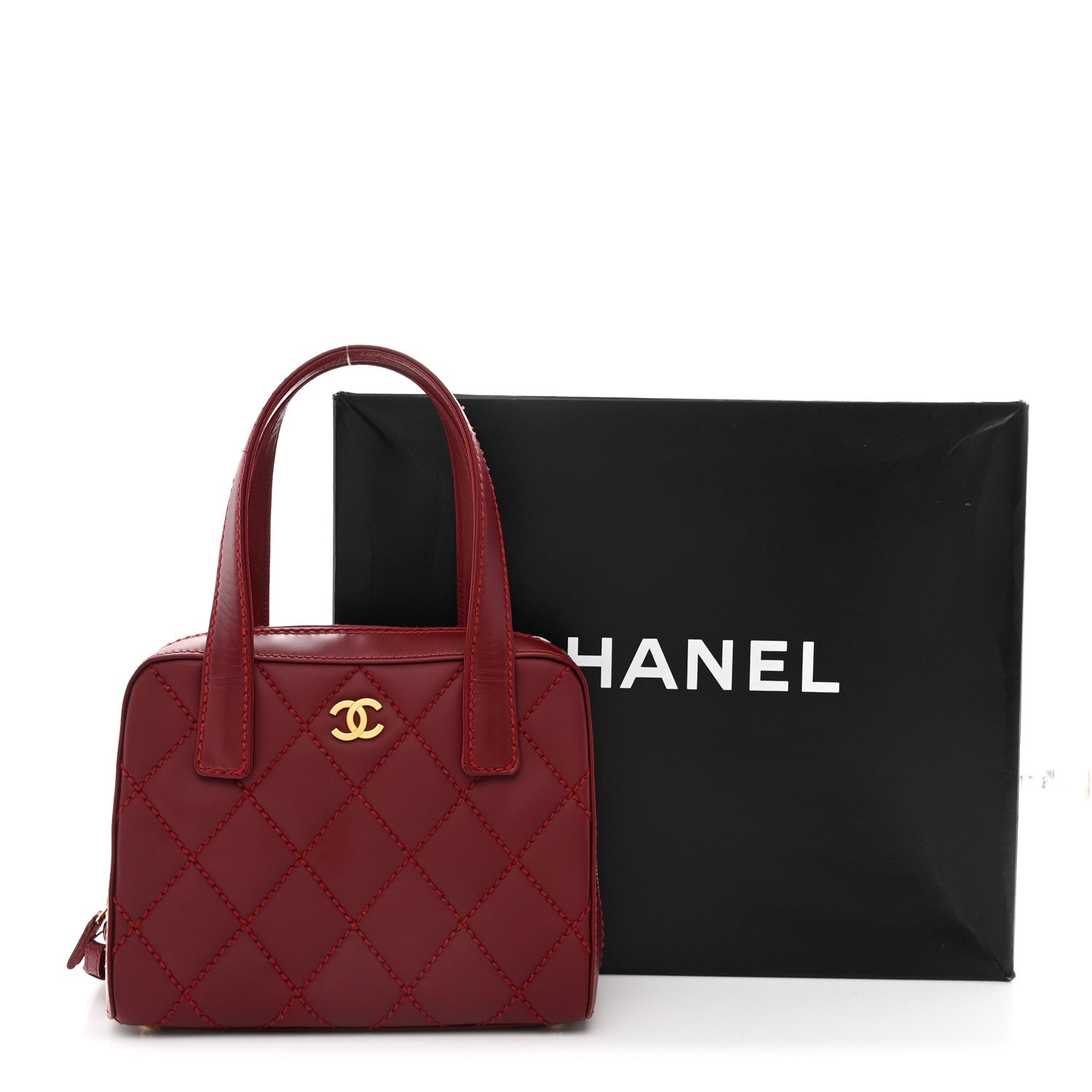 Chanel Calfskin Contrast Stitch Small Surpique Bowler Red 14 of 14