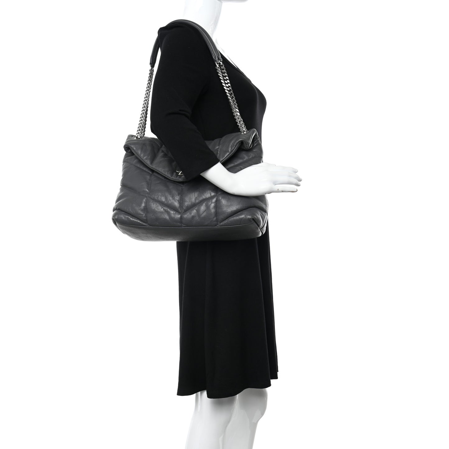 Calfskin Quilted Medium Loulou Puffer Monogram Chain Satchel Storm