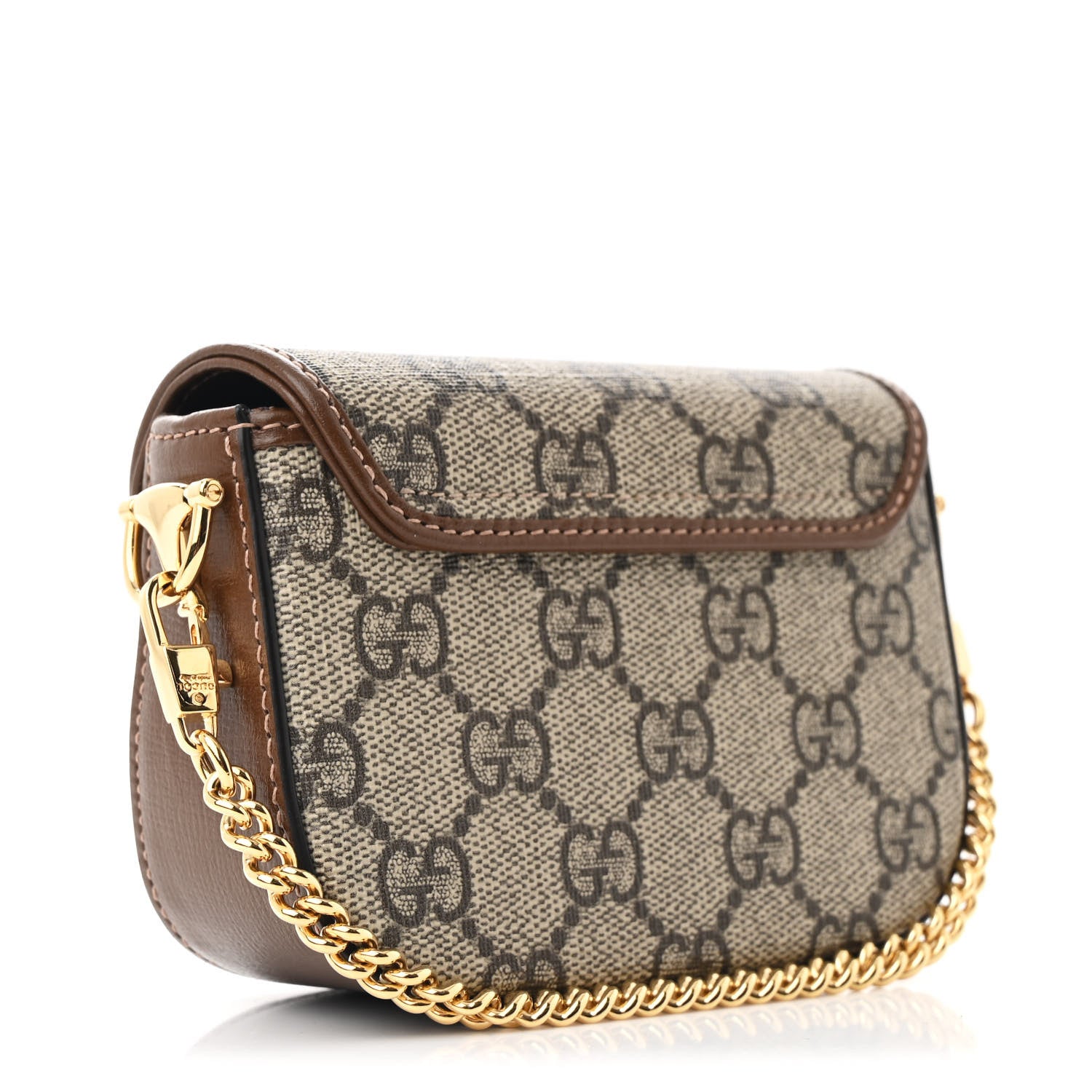 Gucci GG Supreme Monogram Azalea Calfskin Web Horsebit 1955 Wallet On Strap Beige Ebony Brown Sugar 3 of 10
