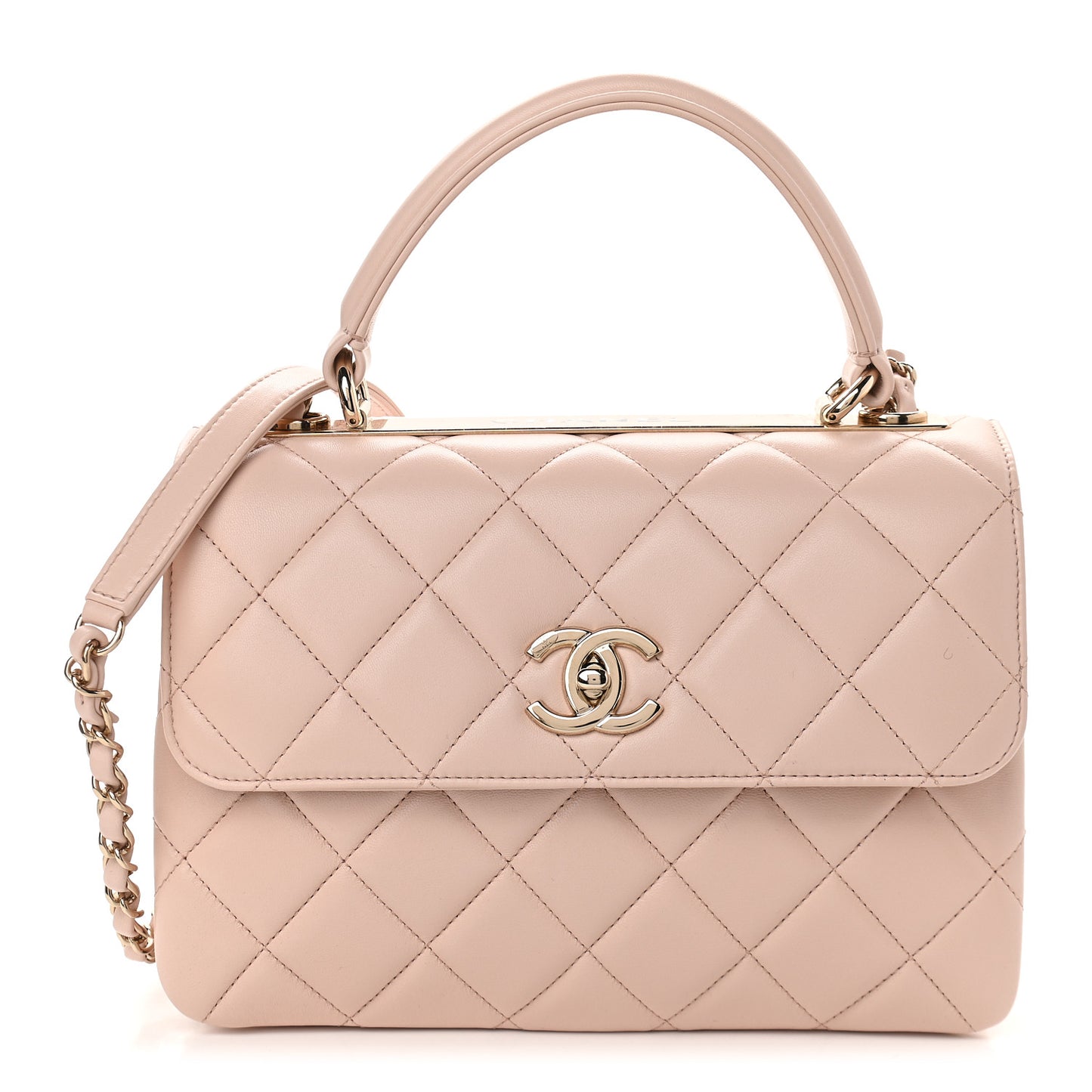 Lambskin Quilted Small Trendy CC Dual Handle Flap Bag Light Beige