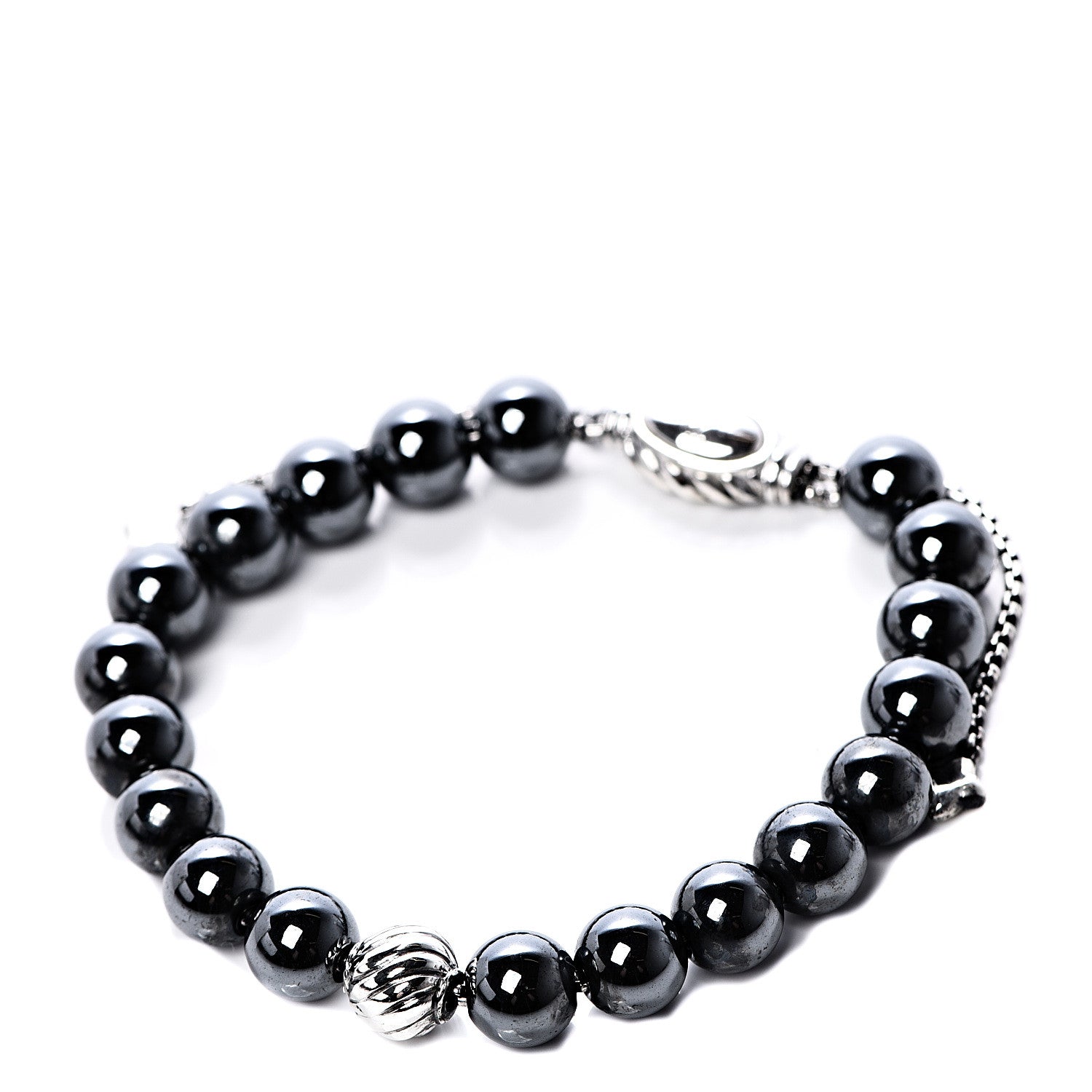 David Yurman Sterling Silver Hematite 8mm Spiritual Beads Station Bracelet 1 of 4