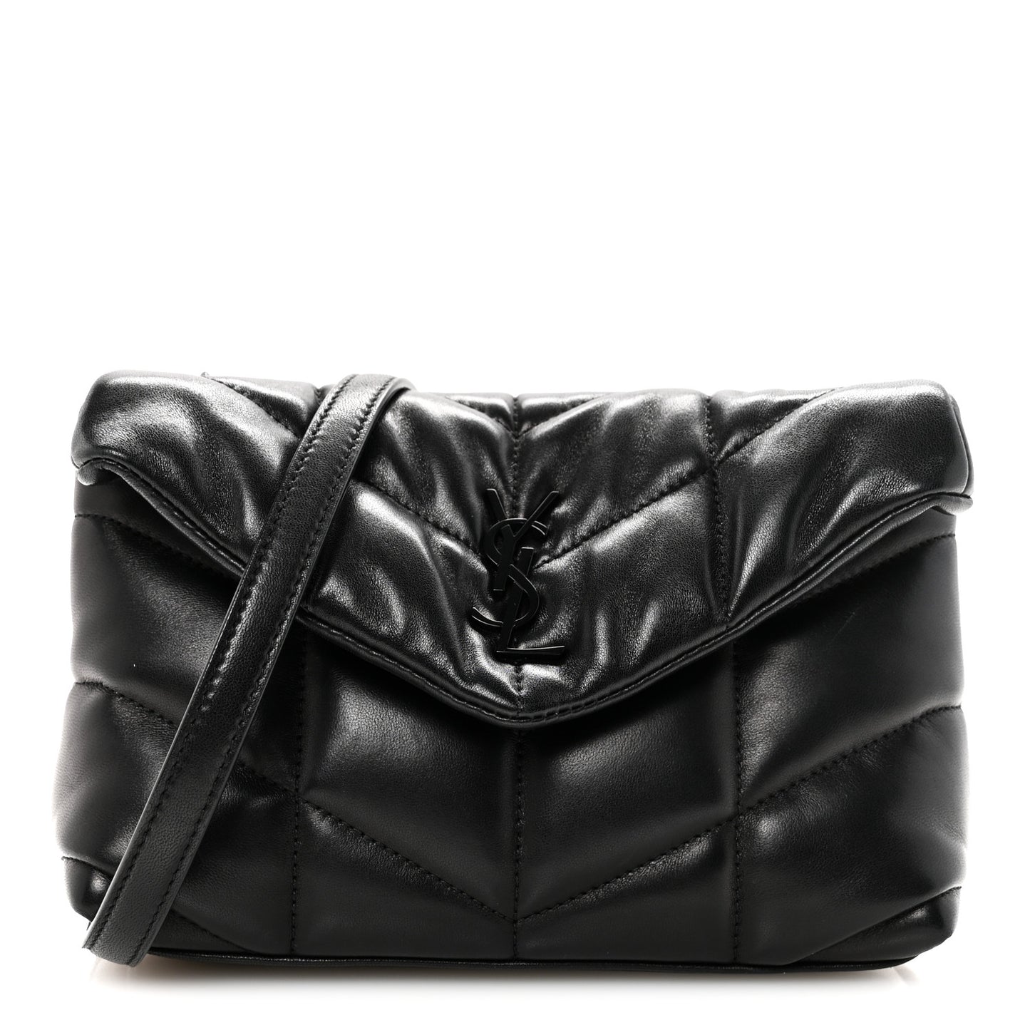 Lambskin Quilted Toy Loulou Puffer Monogram Monochrome Chain Satchel Black