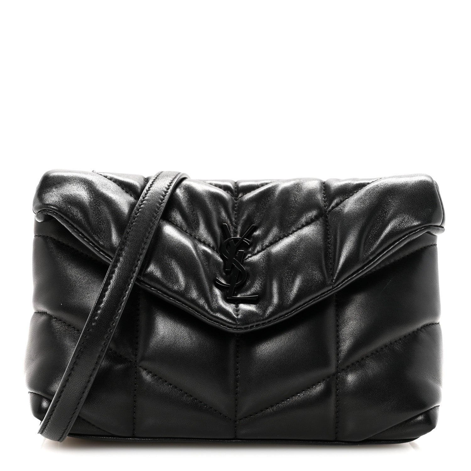 Saint Laurent Lambskin Quilted Toy Loulou Puffer Monogram Monochrome Chain Satchel Black 1 of 12