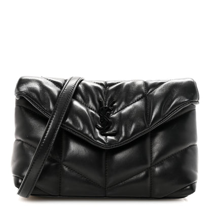 Saint Laurent Lambskin Quilted Toy Loulou Puffer Monogram Monochrome Chain Satchel Black 1 of 12