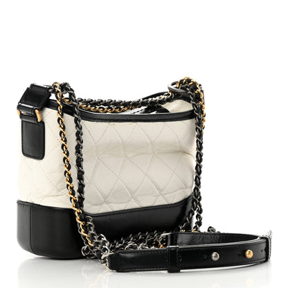 Chanel Aged Calfskin Quilted Small Gabrielle Hobo Black White 3 of 19