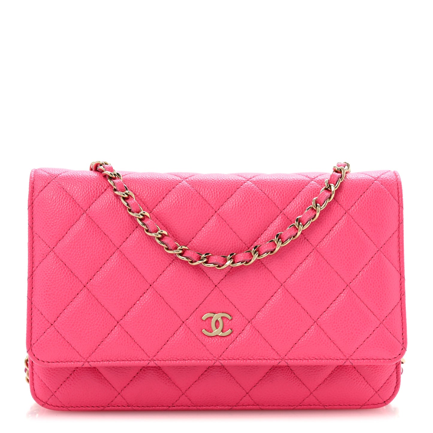 Caviar Quilted Wallet on Chain WOC Fuchsia