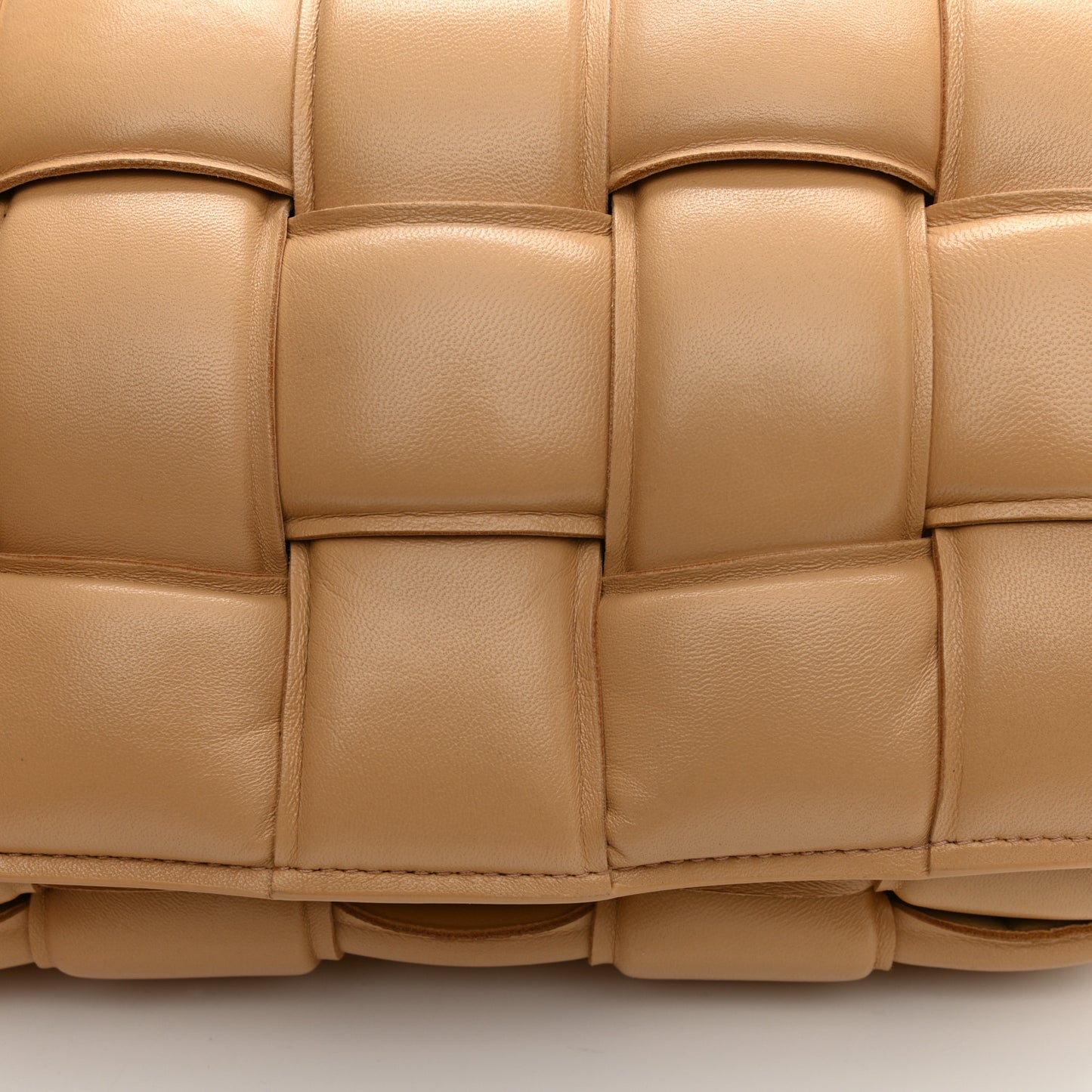 Nappa Maxi Intreccio Padded Cassette Crossbody Bag Almond