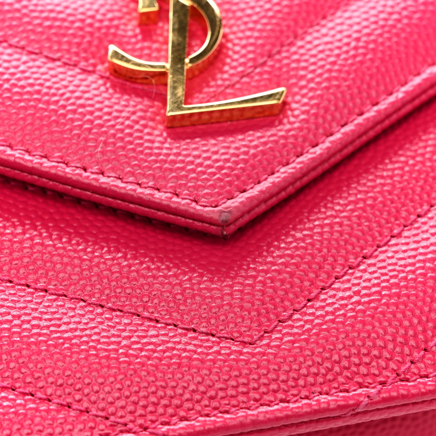 Saint Laurent Grain De Poudre Matelasse Chevron Monogram Envelope Chain Wallet Bubblegum 11 of 15