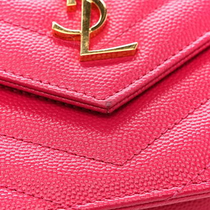 Saint Laurent Grain De Poudre Matelasse Chevron Monogram Envelope Chain Wallet Bubblegum 11 of 15