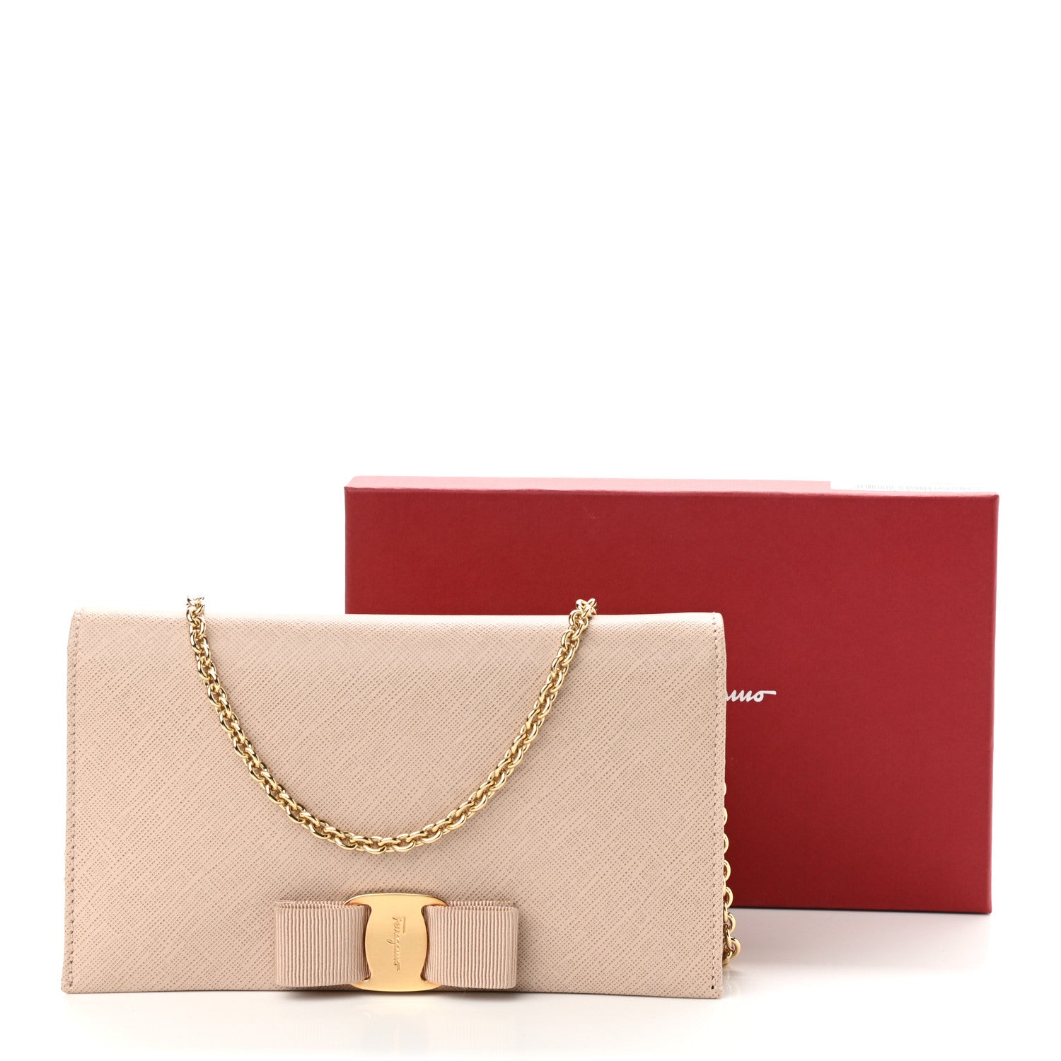 Salvatore Ferragamo Calfskin Miss Vara Wallet On Chain New Bisque 11 of 11
