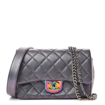 Chanel Iridescent Goatskin Quilted Small Double Carry Waist Chain Flap Purple 1 of 12