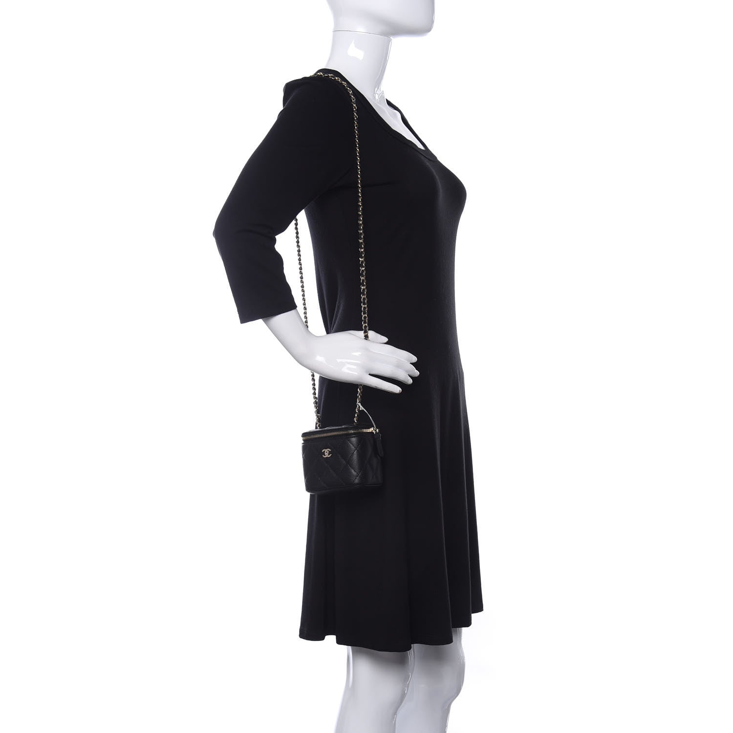 Chanel Caviar Quilted Mini Vanity Case With Chain Black 2 of 11