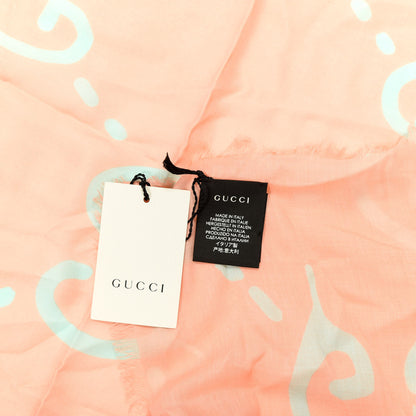 Gucci Modal Silk GG Writers Fringe Shawl Old Rose Sky Blue 3 of 3