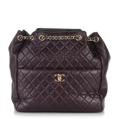 Chanel Lambskin Quilted Large Drawstring Shoulder Bag Dark Purple 1 of 7