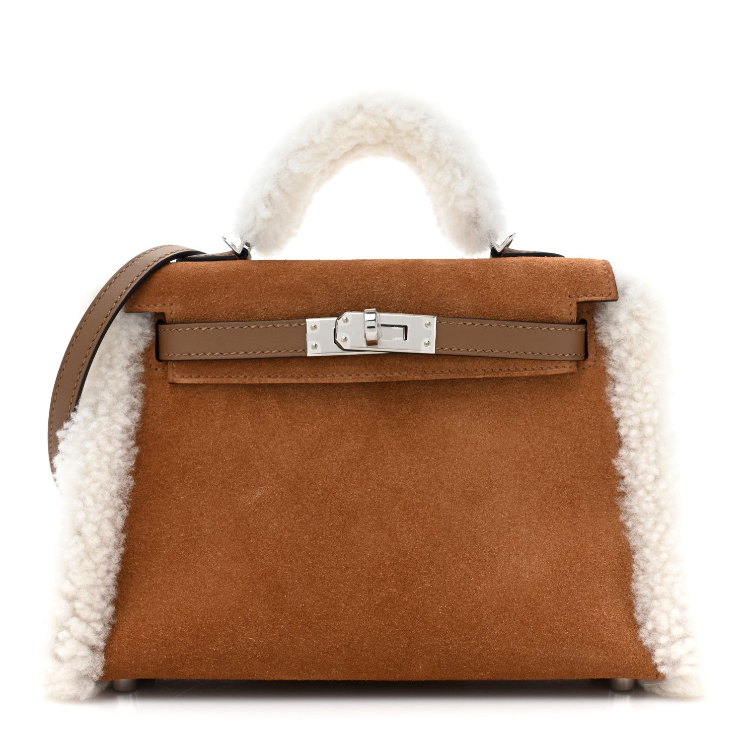 Hermes Veau Grizzly Mouton Shearling Swift Teddy Mini Kelly 20 Alezan Ecru 1 of 9
