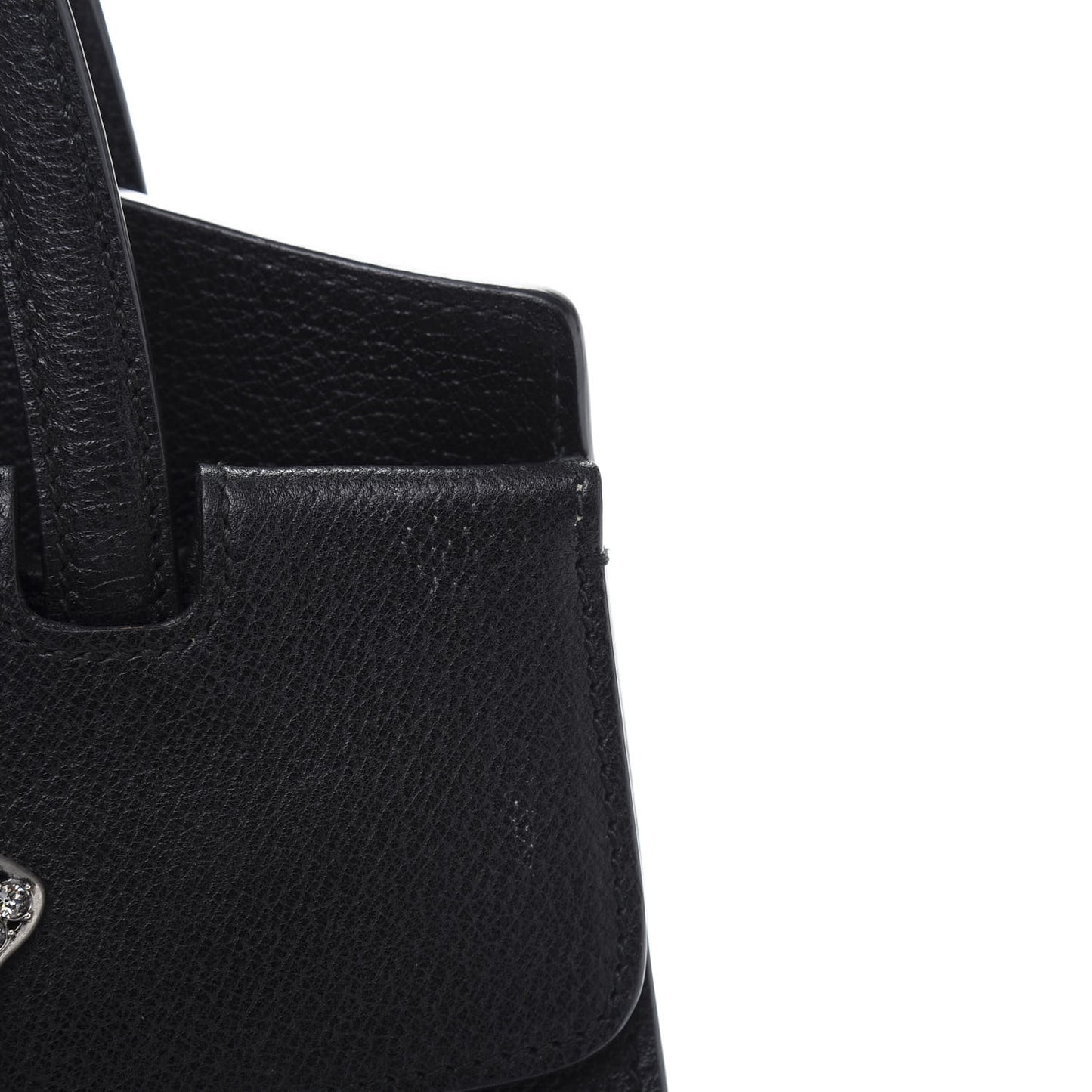 Grained Calfskin Web Crystal Butterfly Stripe Medium Totem Top Handle Bag Black
