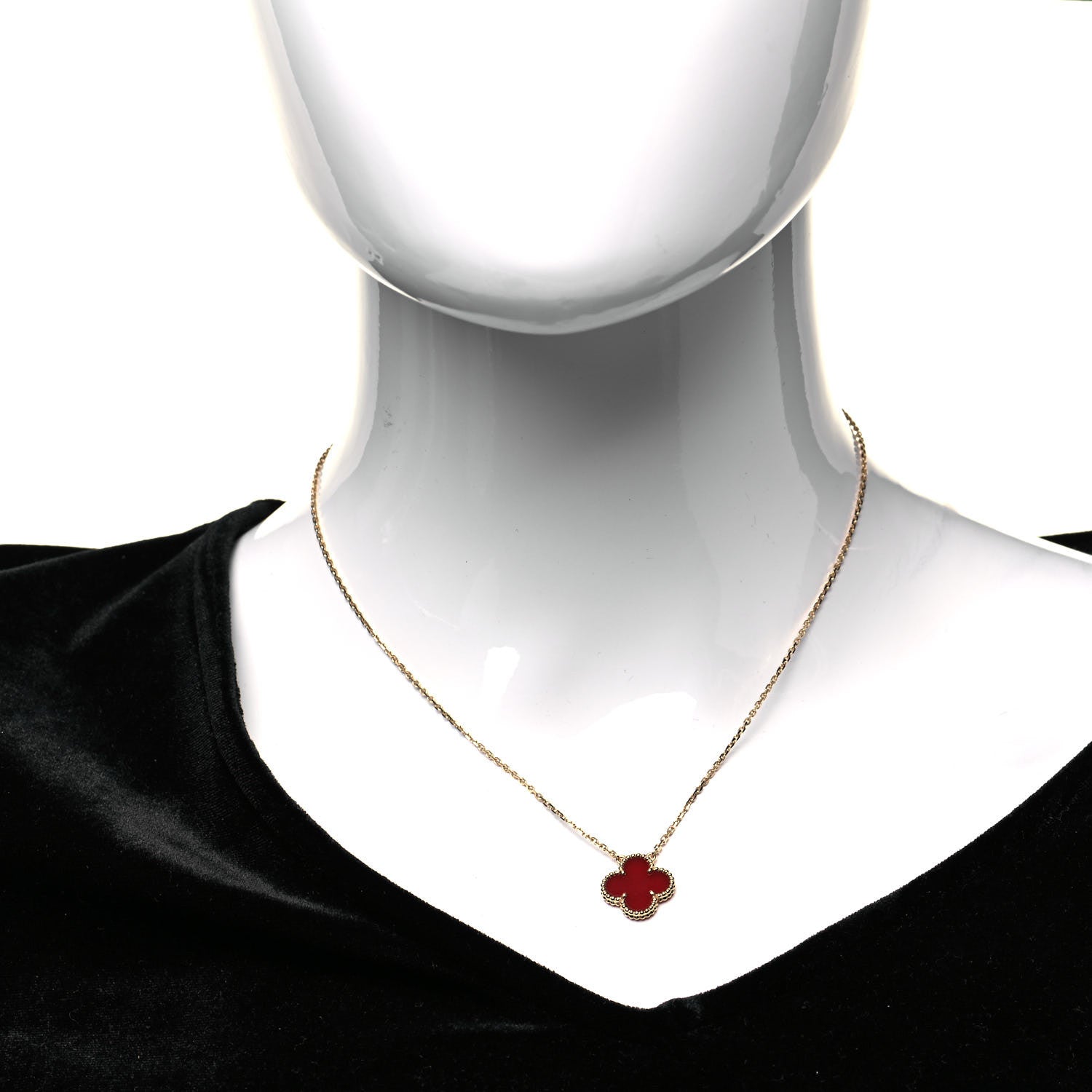Van Cleef & Arpels 18K Yellow Gold Carnelian Vintage Alhambra Pendant Necklace 2 of 7