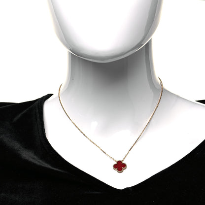 Van Cleef & Arpels 18K Yellow Gold Carnelian Vintage Alhambra Pendant Necklace 2 of 7