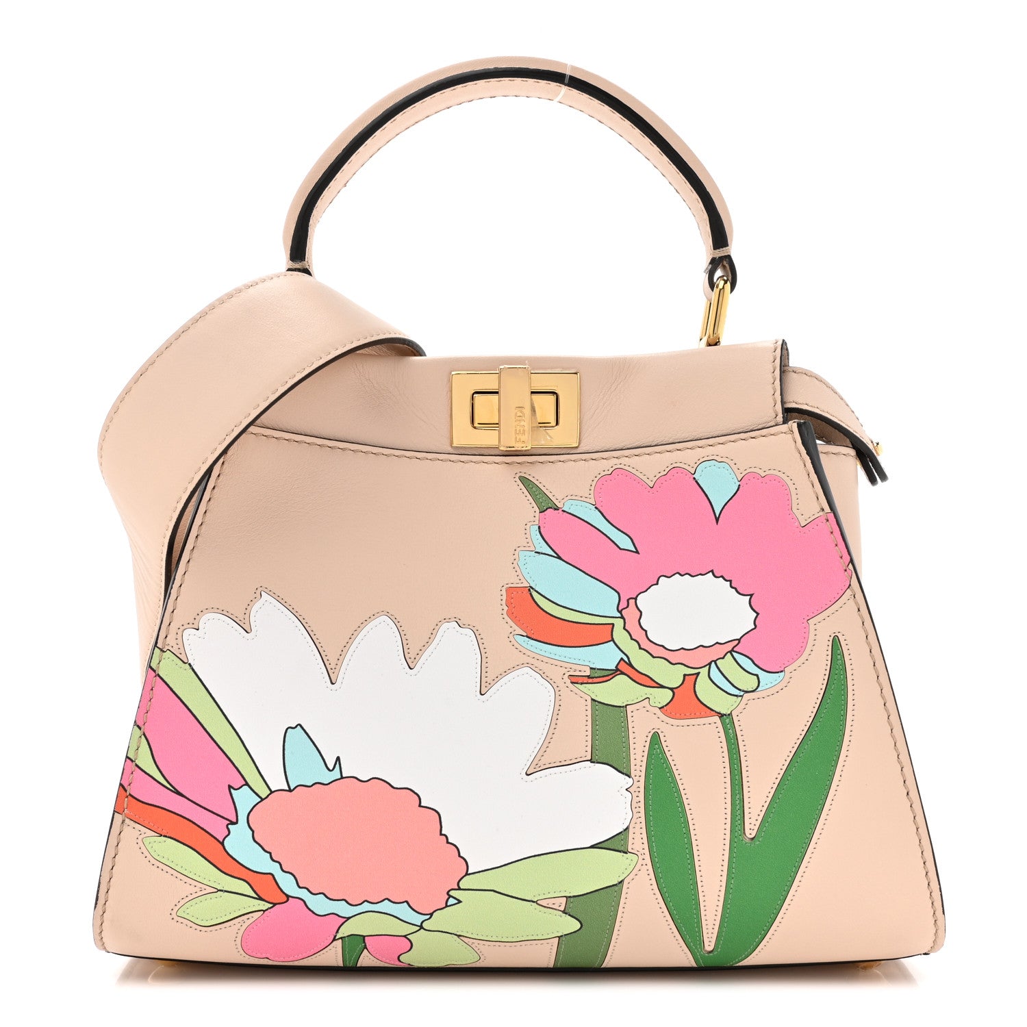 Fendi Nappa Flower Inlay Mini Peekaboo Iconic Satchel Poudre Sand Nuvola Multicolor 1 of 13