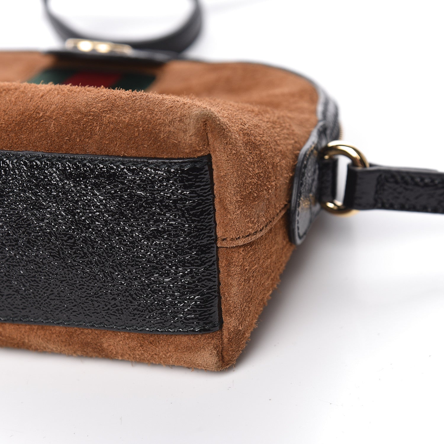 Gucci Suede Patent Web Small Ophidia Dome Shoulder Bag Nocciola Black 10 of 10
