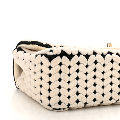 Chanel Calfskin Wool Woven Flap White Black 9 of 11