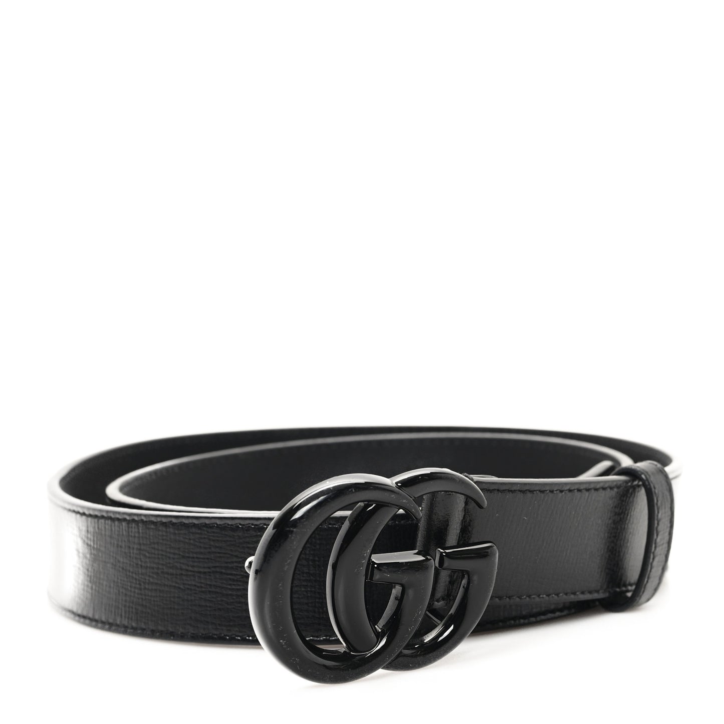 Azalea Calfskin Enamel Monochrome Double G 30mm Belt 90 36 Black