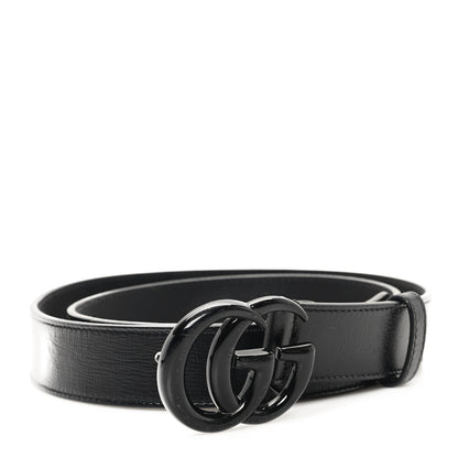 Gucci Azalea Calfskin Enamel Monochrome Double G 30mm Belt 90 36 Black 1 of 5