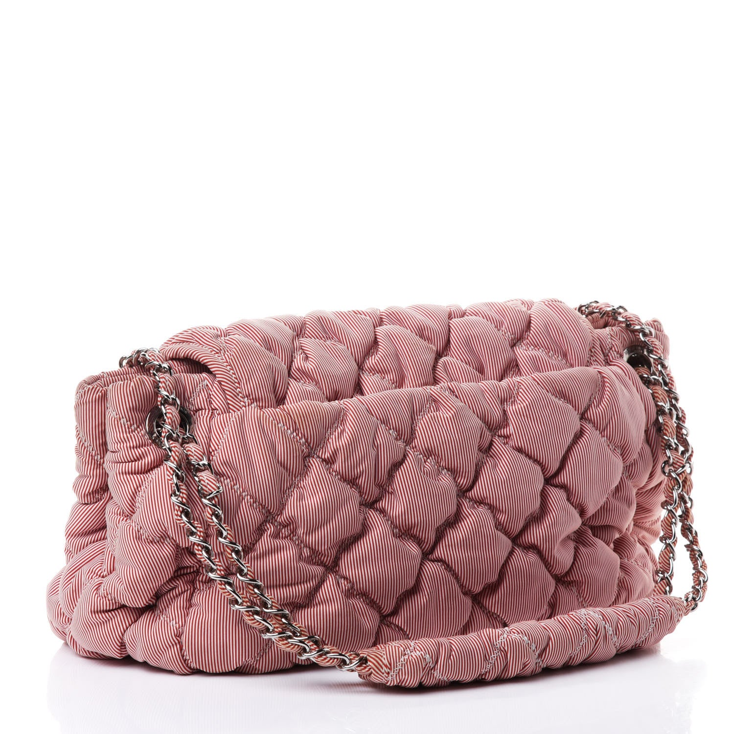 Chanel Nylon Bubble Striped Quilt Accordion Flap Red White 2 of 5