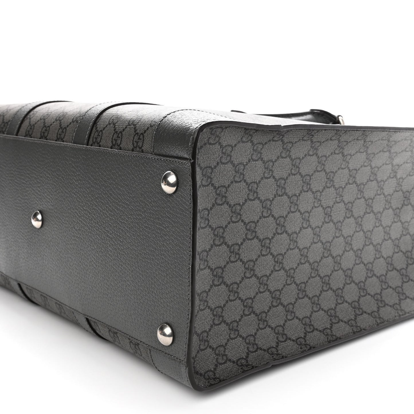 GG Supreme Monogram Textured Dollar Calfskin Large Ophidia Tote Bag Grey Black Graphite Grey